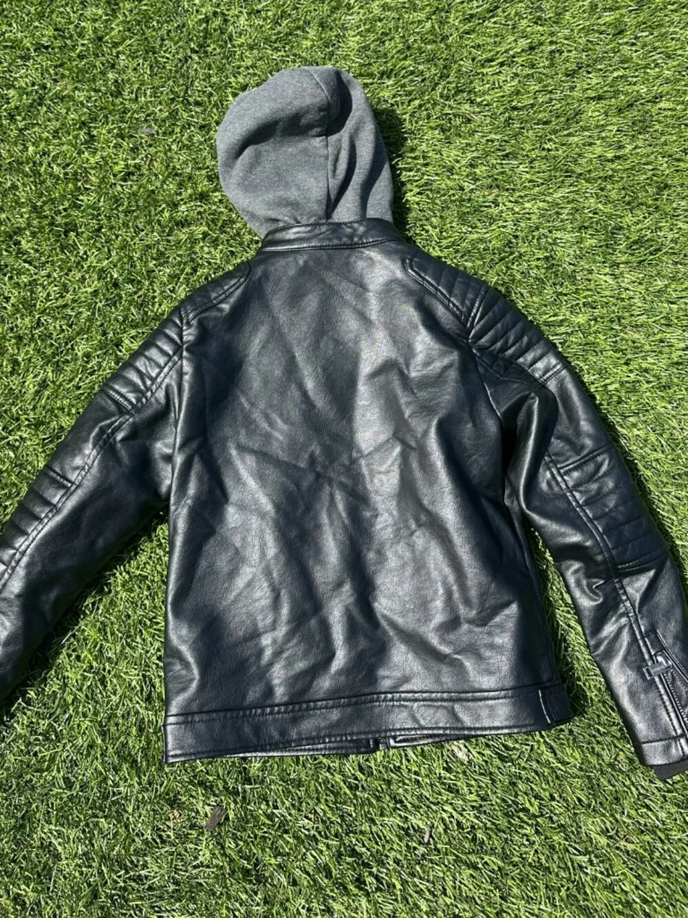 Guess Leather Biker jacket with detachable zip hood